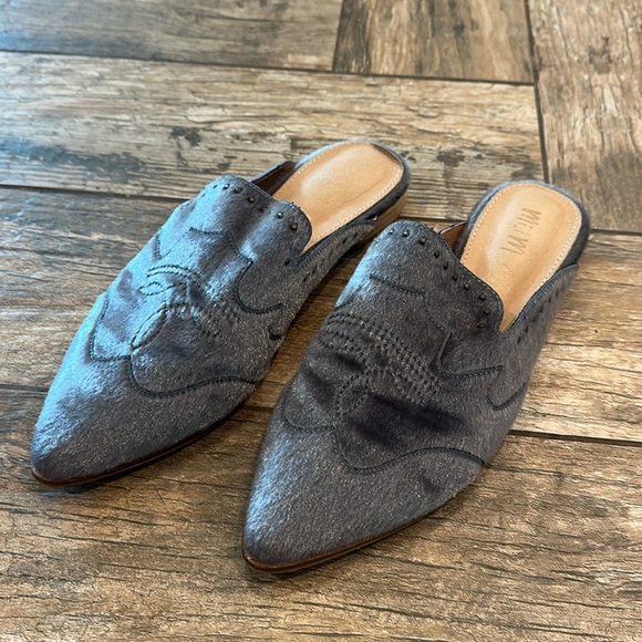 Mi.iM MULE FLATS SLIDES WOMENS WESTERN BOHO grey leather 10 - Picture 1 of 7